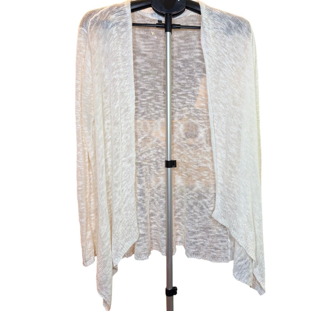Eileen Fisher Womens White Italian Yarn Open Front Knit Cardigan Sweater Small